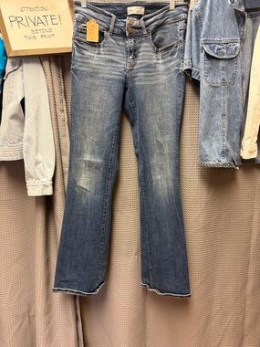 BKE Women's Blue Flare Jeans - Mid Wash Distressed